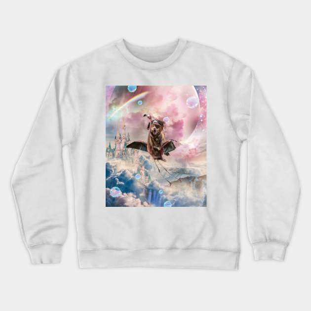 Pirate Dog Riding Flamingo In Space Crewneck Sweatshirt by Random Galaxy